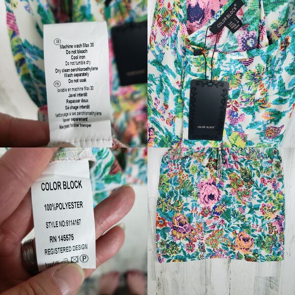 NWT Color Block Floral Printed Fringed Racerback Tank Top Women's Size Large - Picture 10 of 10